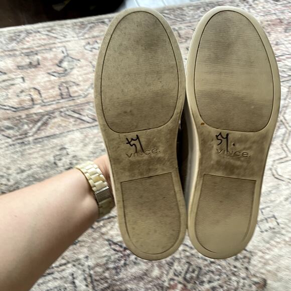 Vince Warren Platform Slip On Sneakers SZ 7.5 Natural Ecru Linen Leather Shoes - Picture 8 of 9